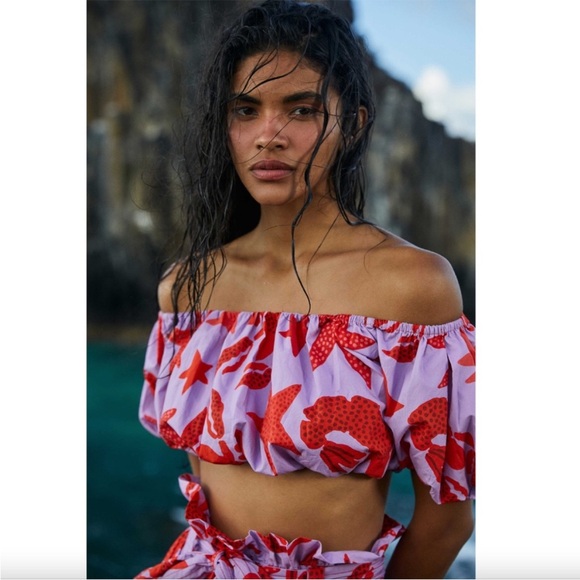 FARM Rio Tops - FARM Rio Lobster Sky Crop Top Sz. M